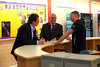 Health and Sport Committee convener Duncan MacNeil MSP, centre, and Drew Smith MSP, left, chat with Richard Harris on a visit to St Maurice's High School in Cumbernauld.